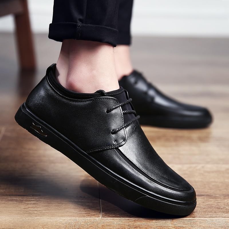 Men's Vintage Lace-up Round-Toe Leather Shoes Business Dress Low-top Oxfords Shoes Men Comfortable Soft-Soled Shoes for Party Wedding Work