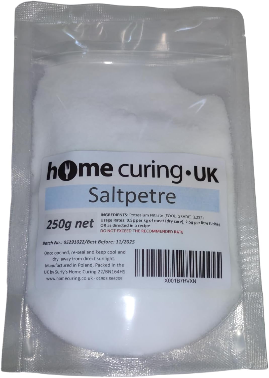 Saltpetre, Food Grade 99.5% Purity (250g) - Potassium Nitrate Powder - for Meat Curing - Surfy's Branded