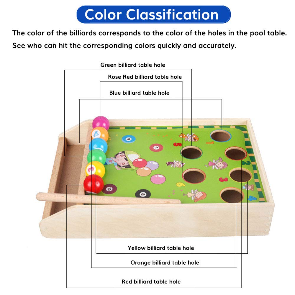 JOKFEICE Piscine pour Enfants Jeux familiaux avec 1 queues de Billard 6 Boules Parent-Enfant Petits Billards interactifs Jeux de société et de Voyage Table de Billard pour bébé