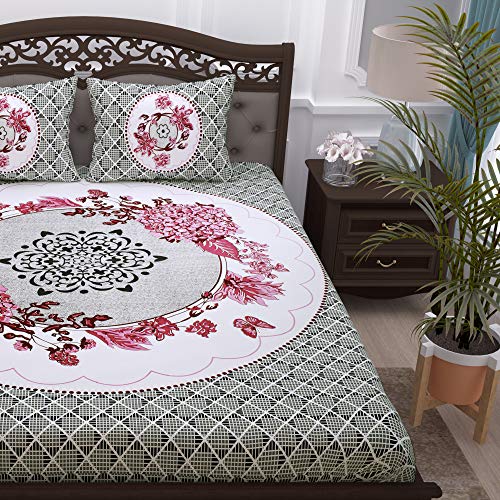 Image of Story@Home Pandora Collection 152 TC 100% Cotton Bedsheet for Double Bed with 2 Pillow Covers (90 X 108 Inch, Off White & Pink)
