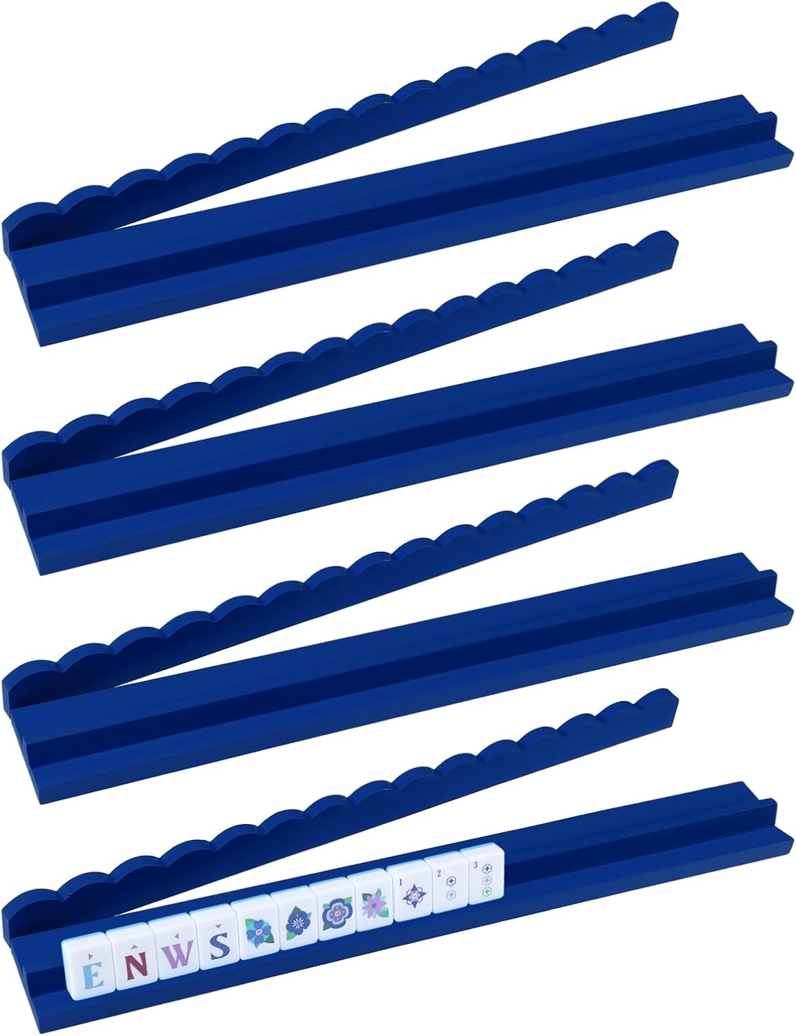 Leinuosen Wooden Mahjong Racks with Pushers 4 Set Magnet American Mahjong Tile Rack and Magnetically Attached Pushers Painted Tile Holders for Players Gift Family Game Night(Blue)