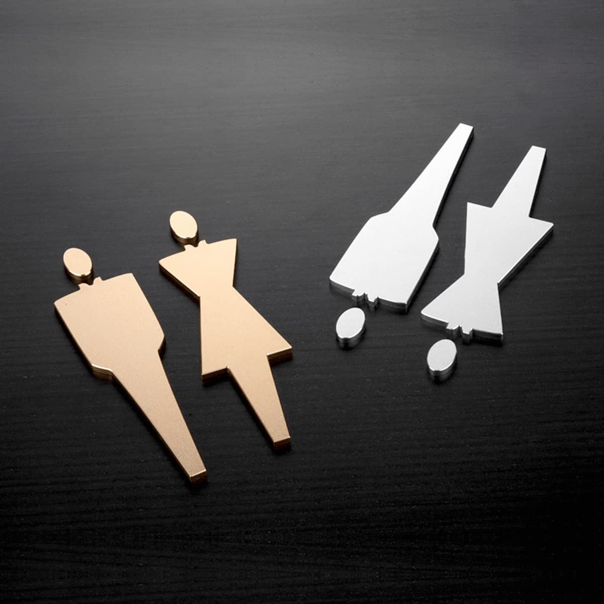 Juego de letreros for baño for hombres y mujeres, chapados en metal, multicolor, paquete de 2(Silver)