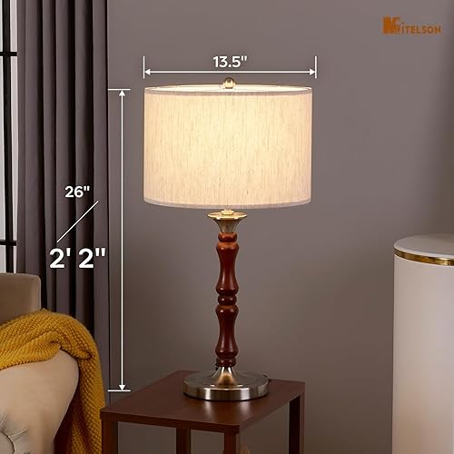 Miniatura 7 de Bedside Table Lamp for Bedroom, Modern Desk Lamp with Dimmable Switch and Bulb, Minimalist Night Stand Light Lamp with Fabric Shade, Desk Reading