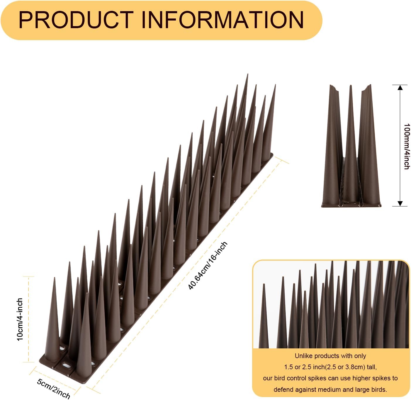 OFFO Bird Spikes Pigeon Outdoor Spikes for Cat Keep Birds Raccoon Woodpecker Away Covers 60 Feet(18.3m), Brown
