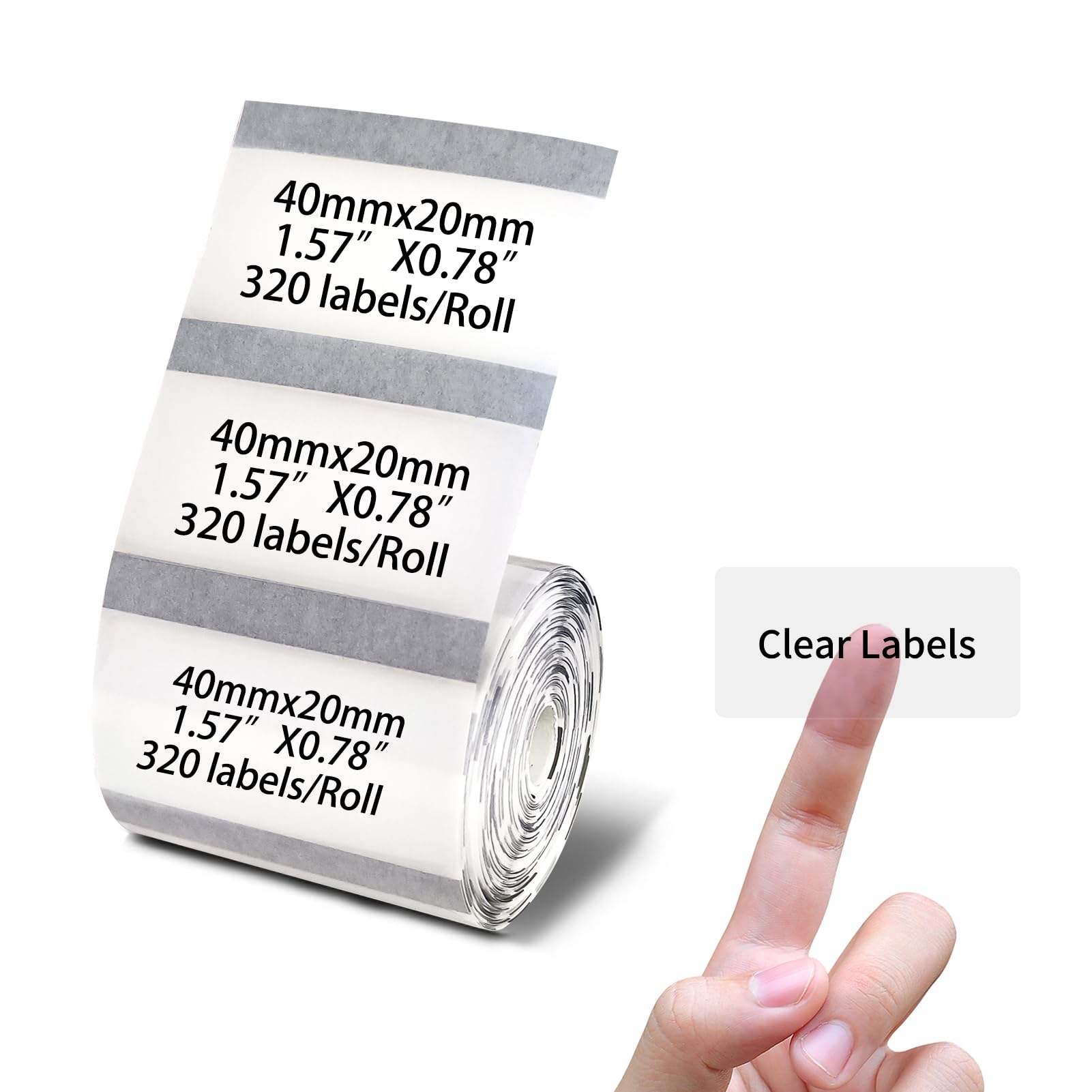 PUQU 40x20mm Transparent Direct Thermal Sticker Labels, Label Printer Self-Adhesive All-Purpose Rectangular Label Maker Tape, Refills Standard