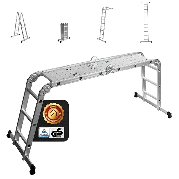siwitec Mehrzweckleiter 4x3 Stufen mit 2 Geruestplatten (150 kg) Mehrzweckleiter
