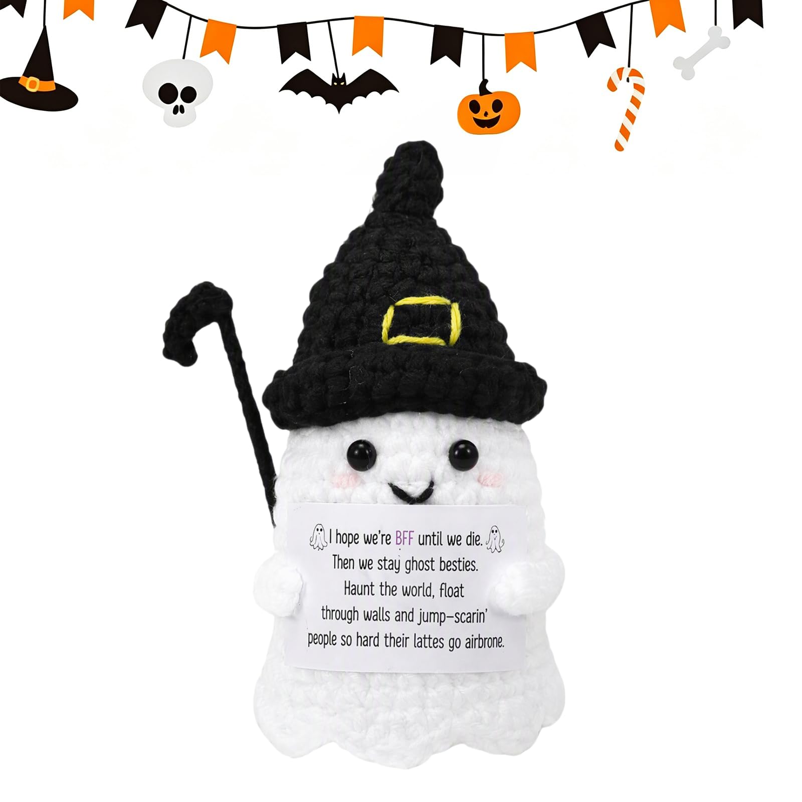 Halloween Crochet Ghost Doll, Emotional Support Crochet Positivity Gifts