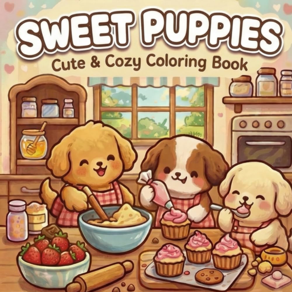 Sweet Puppies: A Bold and Easy Coloring Book for Kids and Adults
