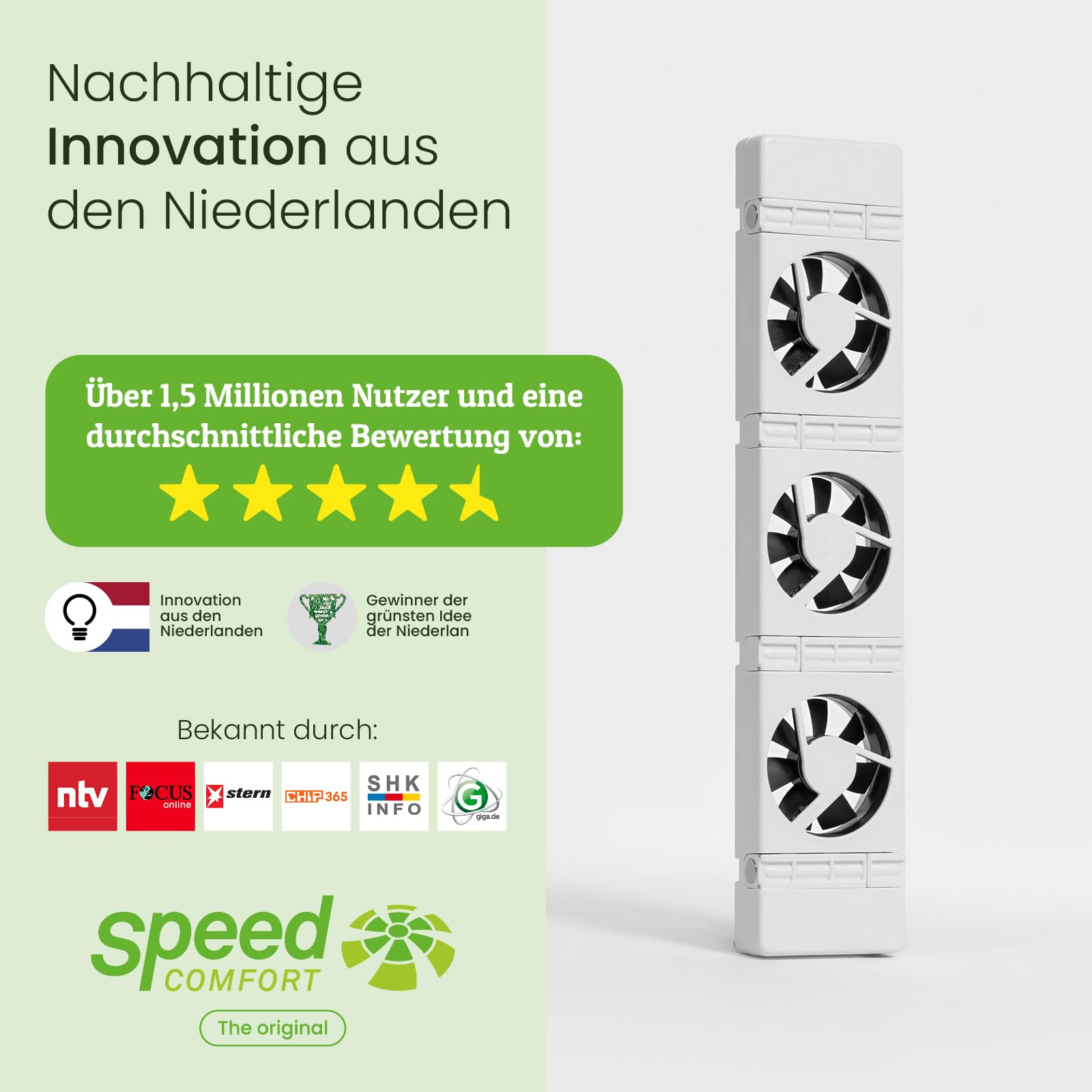 SpeedComfort Starter Mono Set 1-Stück: Smartes Heizgebläse für Heizungen - Langlebiger Heizverstärker für Unterheizungen und Heizkörper - zum Sparen von Energie und Heizkosten
