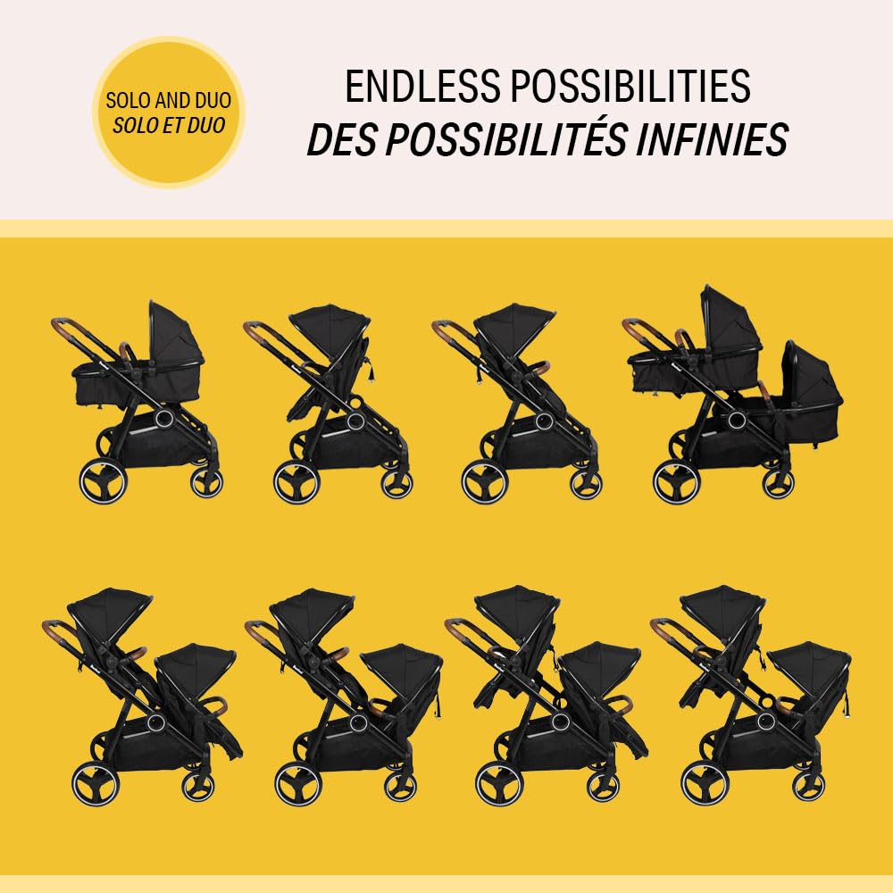 Baninni Luiz Geschwister Kinderwagen Zwillingswagen Sitz Umbaubar in Babywanne für Neugeborene, Schwarz
