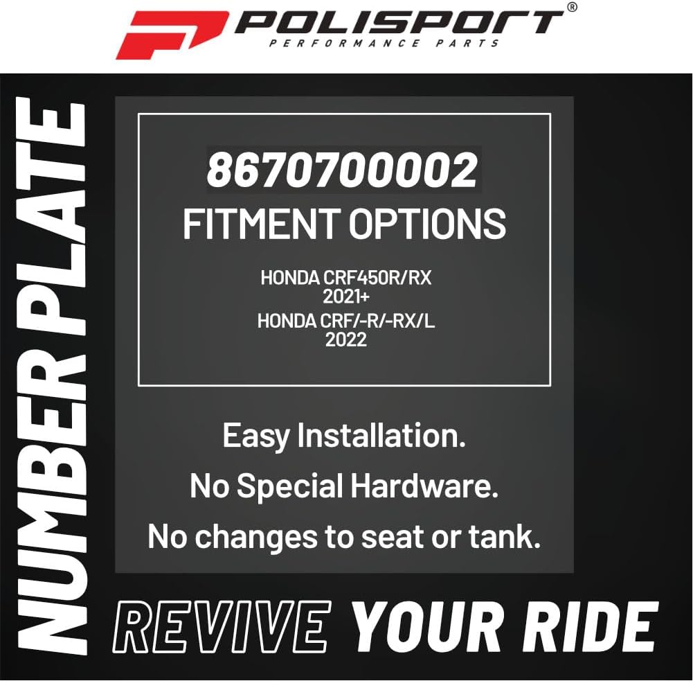 Polisport Motocross Motorcycles (MX) Number Plate for Honda CRF450R & CRF450RX (2021-2024), CRF250R, CRF250RX, CRF450R, CRF450RX, CRF450RL (2022-2024) Dirt Bikes - White