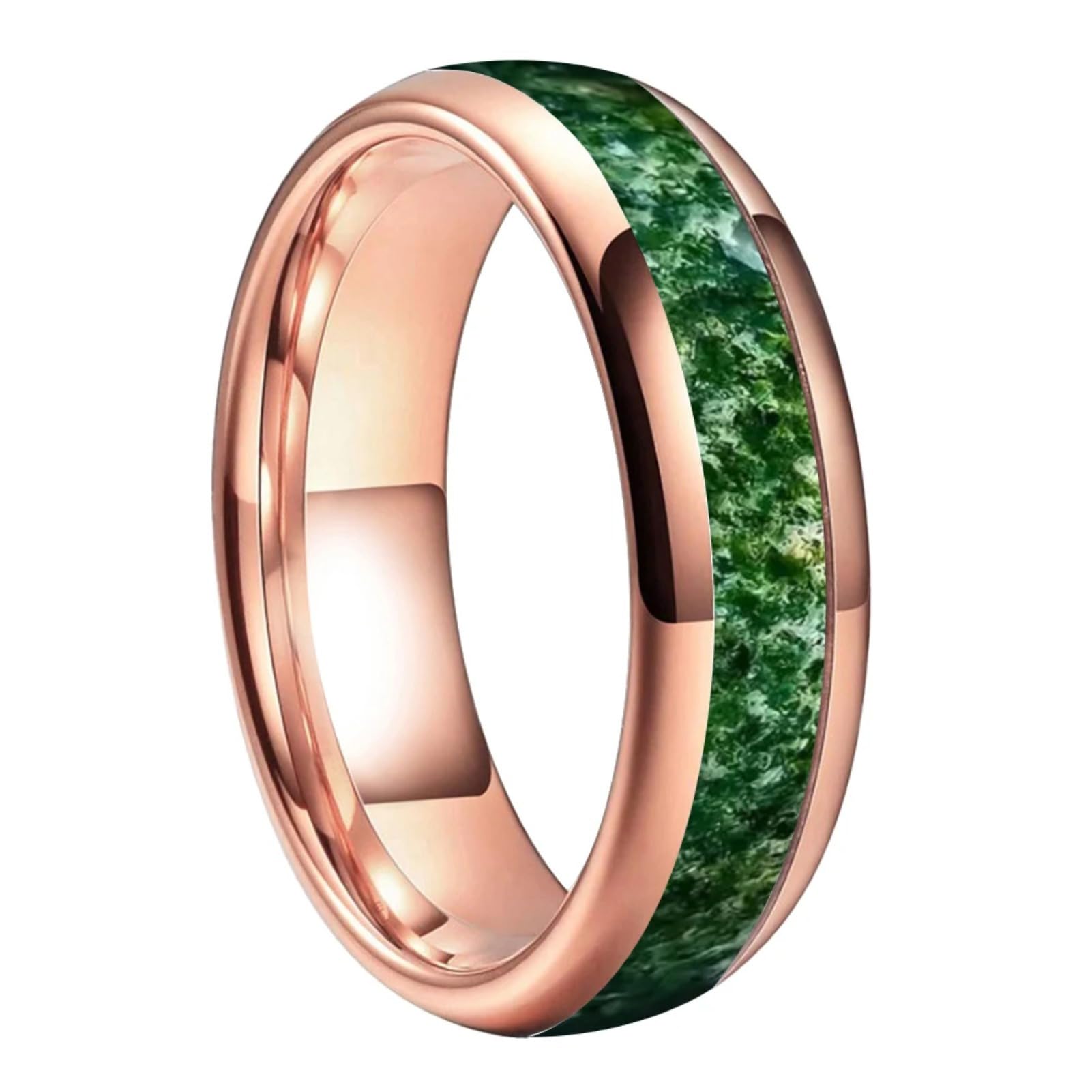 Anello di fidanzamento con bordi a cupola, in carburo di tungsteno, da uomo e da donna, con inserto in agata verde muschio