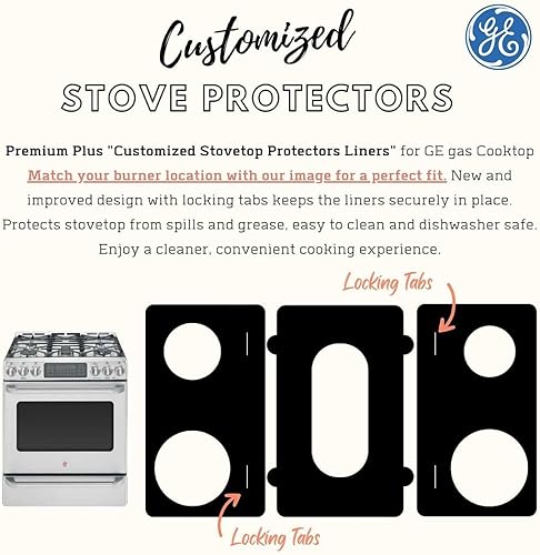 Miniatura 2 de Protectores de estufa Premium Plus para GE Gas Range Modelo CGS985SETSS, corte personalizado, revestimiento de estufa fácil de limpiar, fabricado en