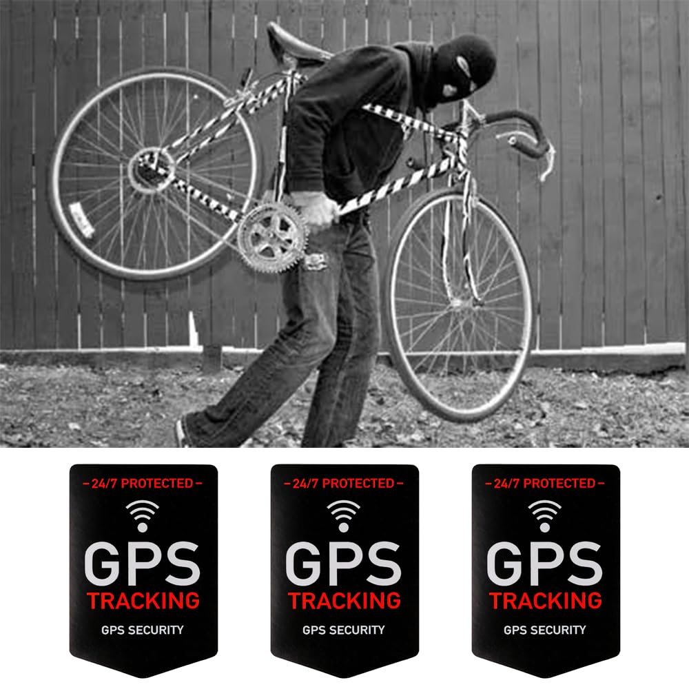 Naklejki zabezpieczające przed kradzieżą roweru, 5 sztuk, premium lokalizator GPS, naklejka ostrzegawcza, naklejka ostrzegawcza do użytku wewnątrz i na zewnątrz, do pojazdów rowerowych, samochodów