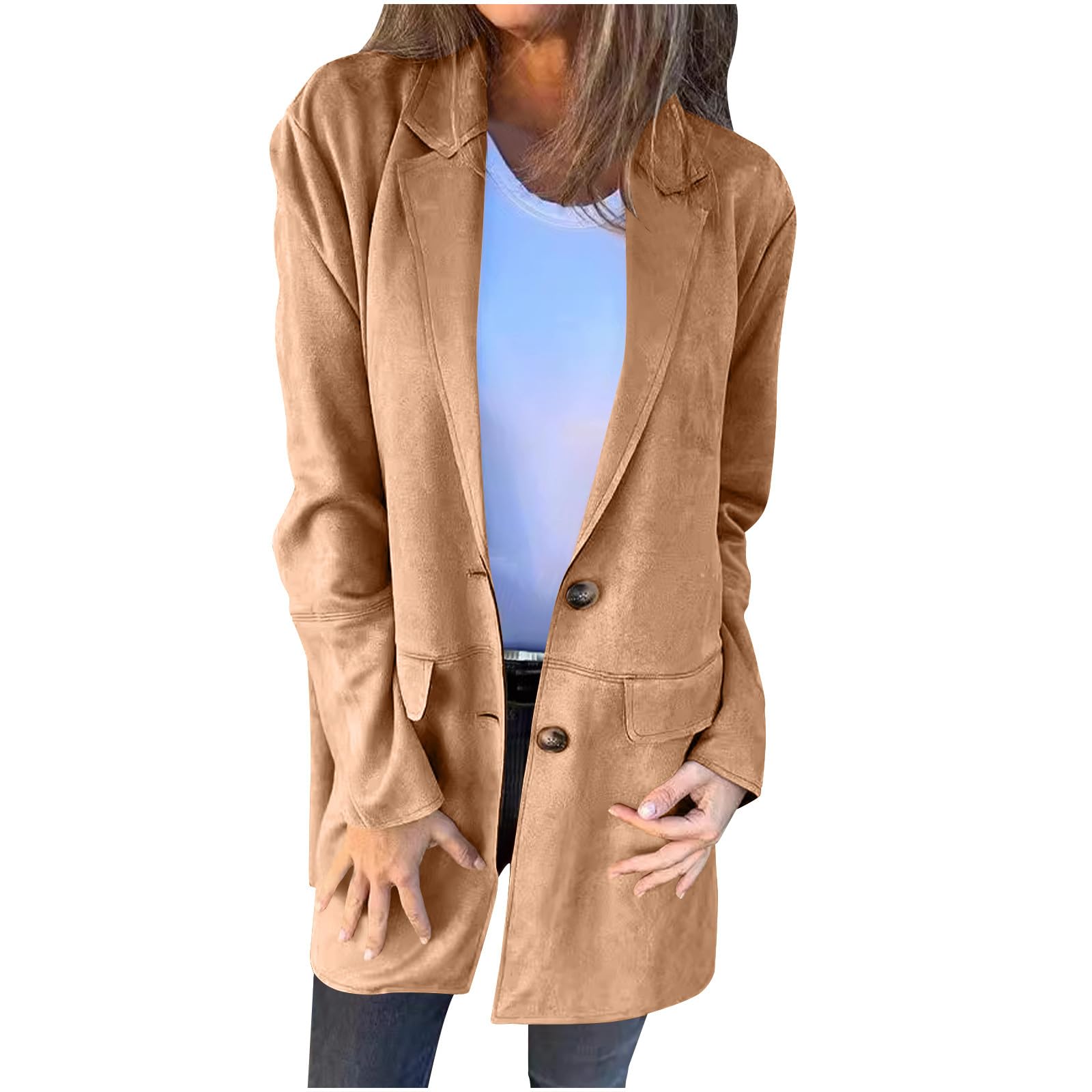 Womens Long Wool Coats Fall Winter Double Breasted Trench Coat Peacoat Fashion Business Work Office Outdoor