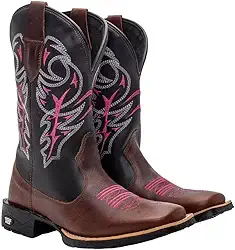 Bota Texana Feminina Couro Country Bico Quadrado Café Delegada