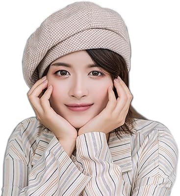 YSJOY Womens Lady French Style Vintage Houndstooth Beret Hats Top Hat Adjustable Winter Warm Cap Khaki