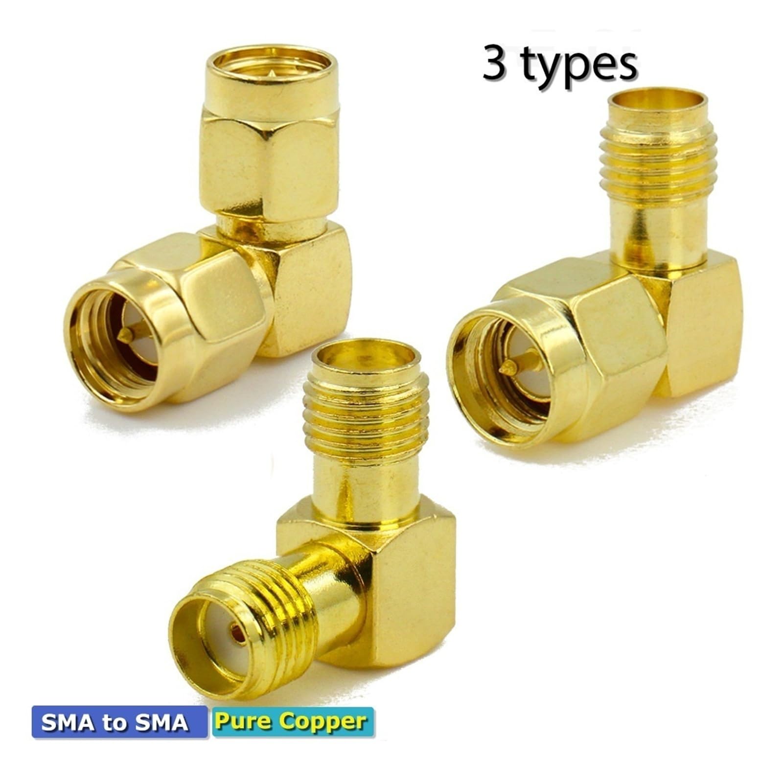 Adaptateur coaxial SMA mâle vers SMA mâle à angle droit de 90 degrés 50 Ohm pour antenne WiFi de drone FPV (type 1, 1 pièce)