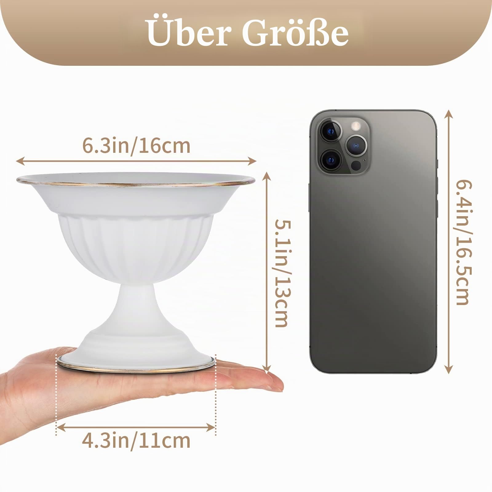 Sziqiqi Metall Weiß Urn Vasen Hochzeit: Kleine Vasen für Tischdeko 10Stk | Dick, ⌀16cm/ H13cm/ T7cm, Weite Öffnung für Kunstblume, Vintage, Hochzeitsdeko, Taufe, Esstisch, Party, Landhaus