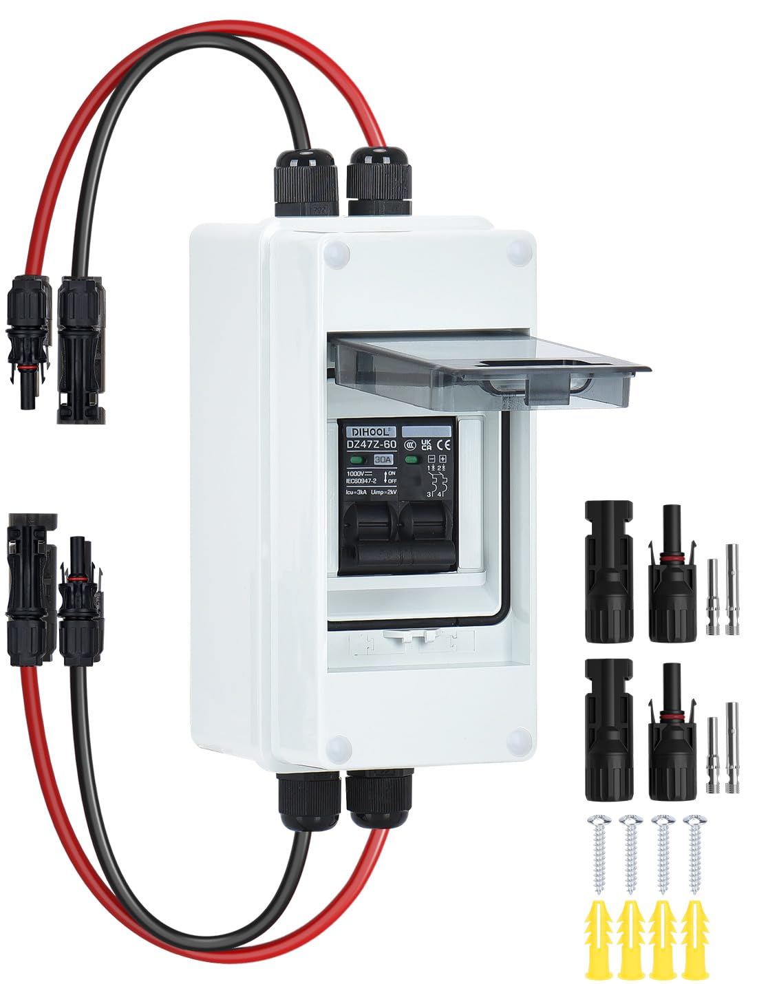 DIHOOL 30 Amp Solar Panel Disconnect Switch, Outdoor Small Breaker Box, Miniature Circuit Breaker 1000V