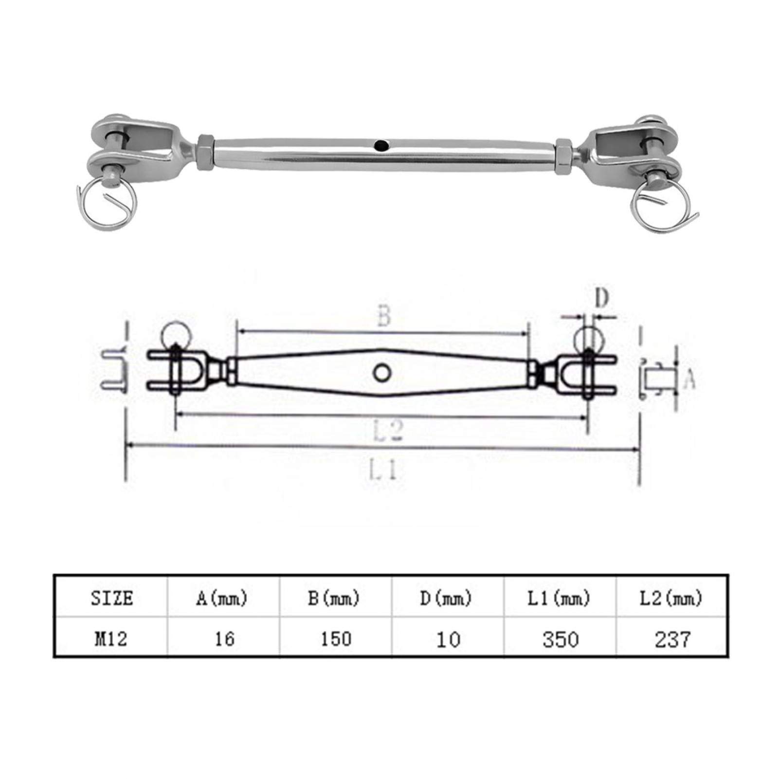 Tenditore In Acciaio Inox M5 Con Ganascia - 2 Pezzi Per Sartiame - Carico Di Rottura 499 Kg