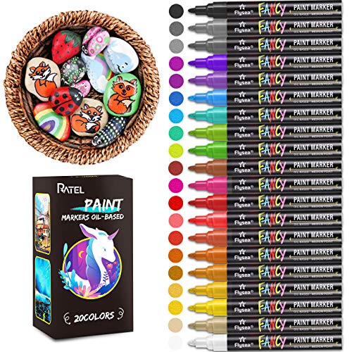 Acrylstifte für Steine Wasserfest, RATEL 20 Farben 3mm Permanent Marker Stifte Acrylstifte Metallic, Schnelltrocknender Bemalen Stifte für Keramik/Steine/DIY Fotoalbum/Papier/Glas - Non-Toxic