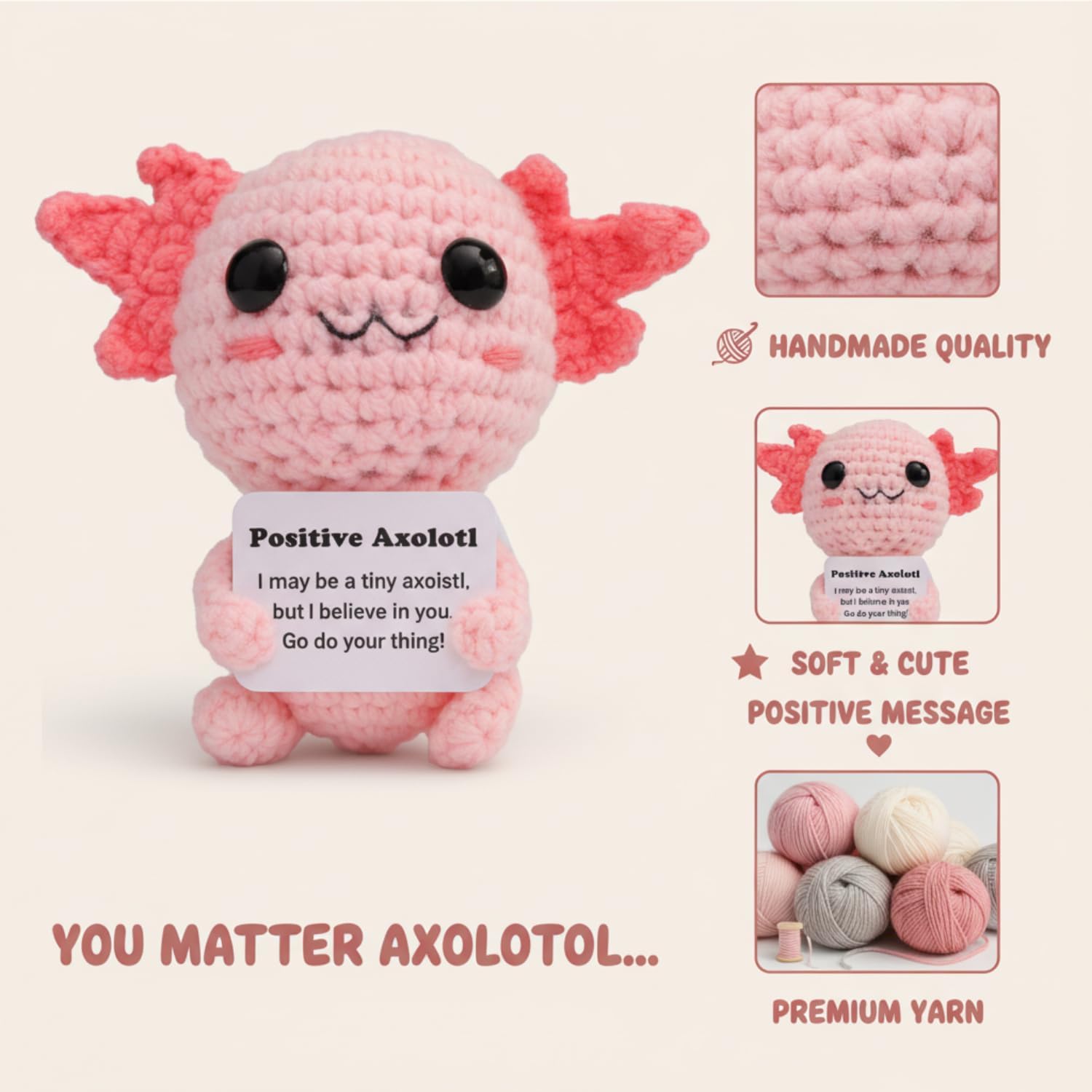 AUFIKR Crochet Plush, Pocket Hug Emotional Support Gift, First Day at School Good Luck Present - Image 3