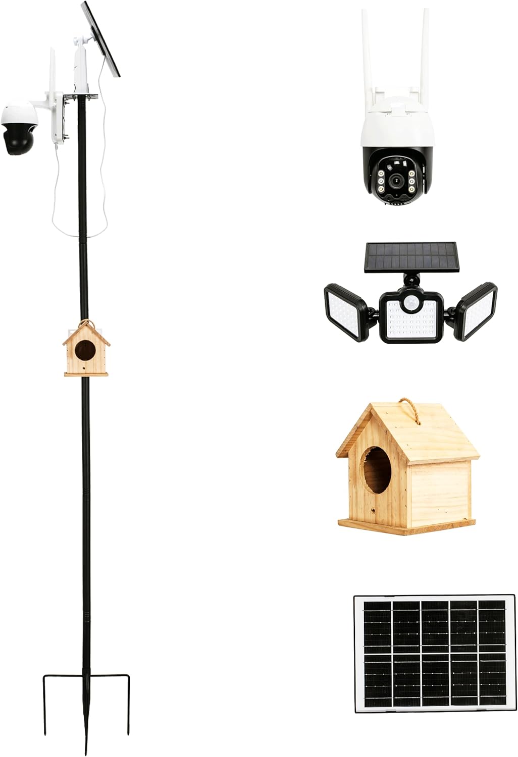 Outdoor Height Adjustable31-92" Floor Holder Stand Mount，No-Drill Bracket Compatible with Solar Panel/Solar Flood Lights／Smart Bird Feeder Pole Stand (Black)