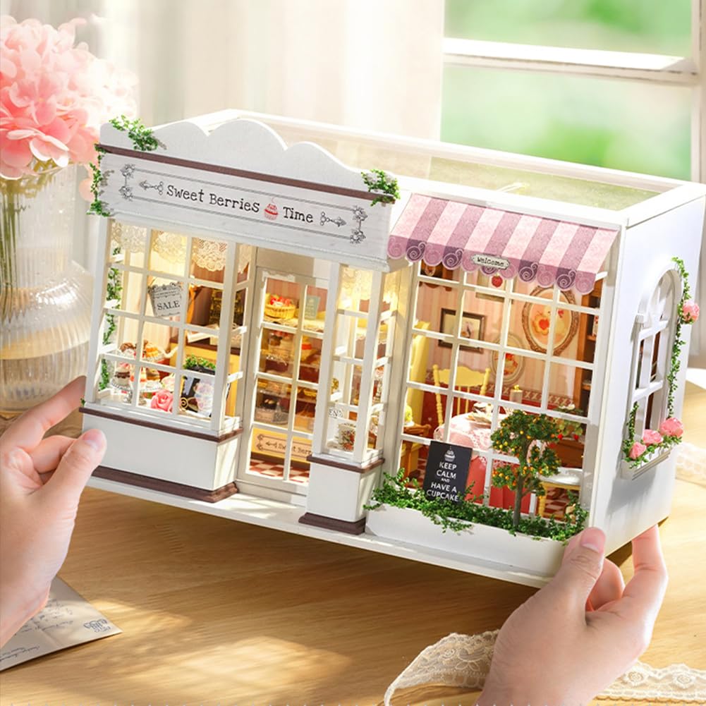 DIY Miniatur Puppenhaus Kit, Sweet Berries Time Theme 3D Holzpuzzle Tiny House Kit Hobbys für Frauen Erwachsene Handwerk Geschenke/mit Staubschutz