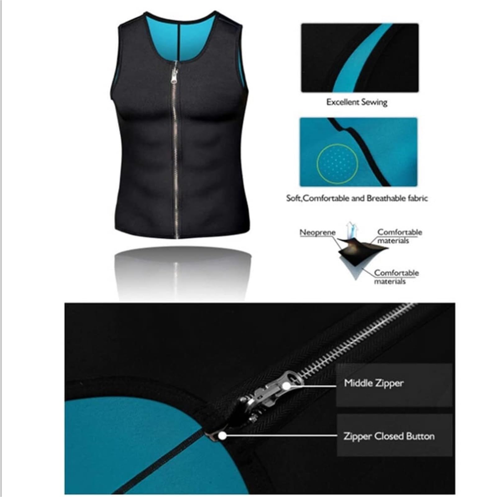LYGXWJFC Koszulka kompresyjna z podparciem pleców Bez rękawów wyszczuplająca kamizelka neoprenowa Gorąca koszula Body Shapers Pas podtrzymujący (czarny, 4XL)