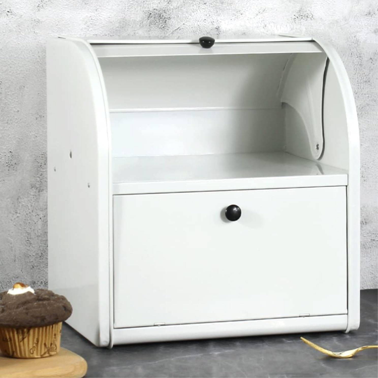 Brotkasten Brotbox Retro Brotkasten Aus Metall, Doppelschichtig, Moderner Metall-Brotkasten, Brotaufbewahrungsbehälter Für Theke Vintage Modern