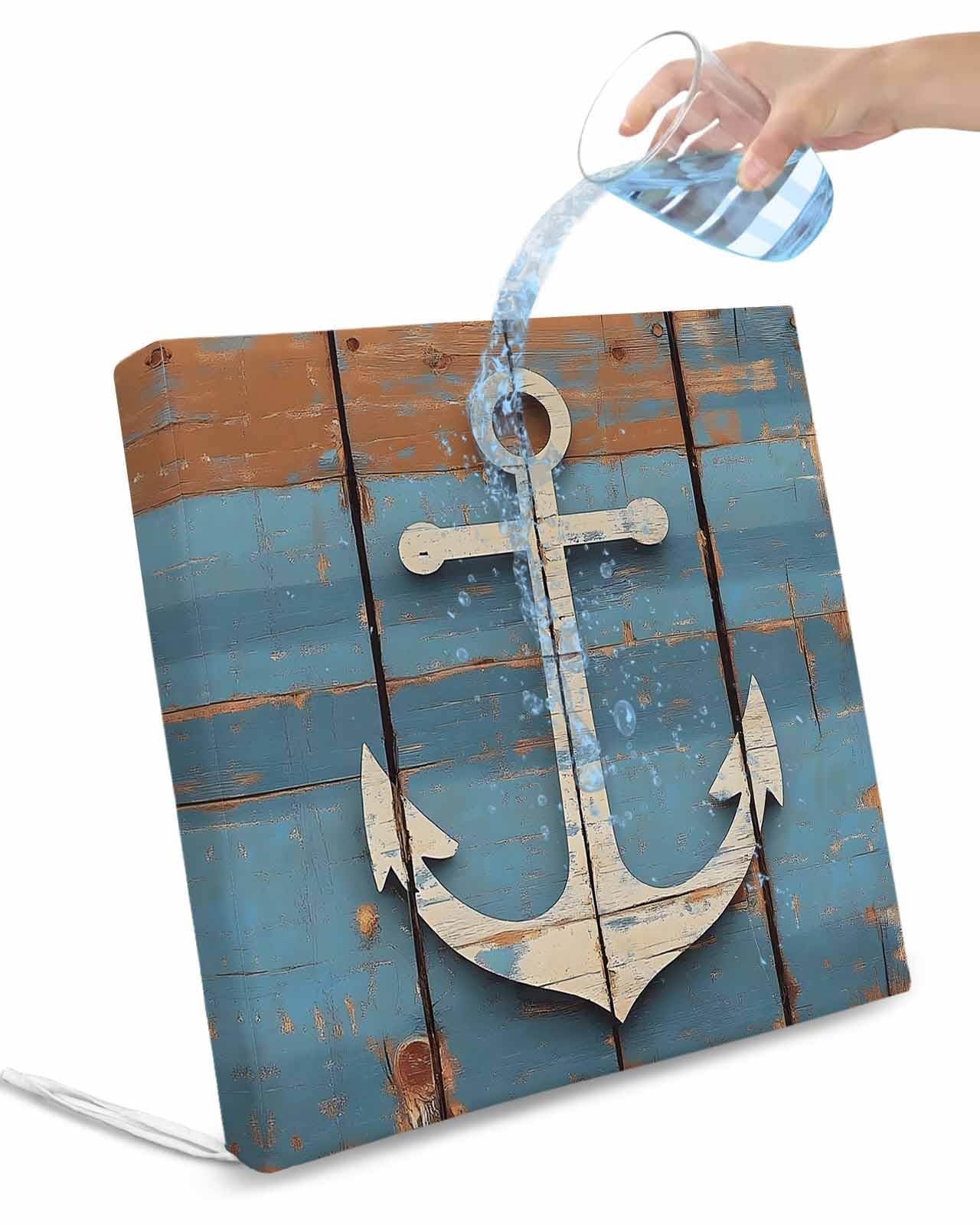 Hokiten Vintage Beige Anchor Outdoor Cushion Chair Cover Set of 2 - Waterproof Couch Seat Covers, Modern Nautical Coastal Wooden Patio Furniture Protector Cushions Slipcovers for Sofa/RV, 22