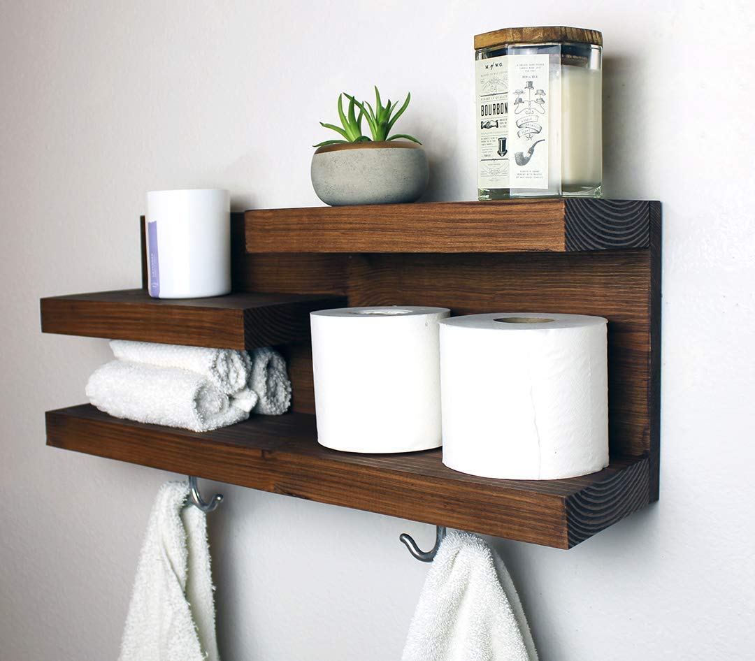 Modern Farmhouse Bathroom Shelf with Towel Hooks
