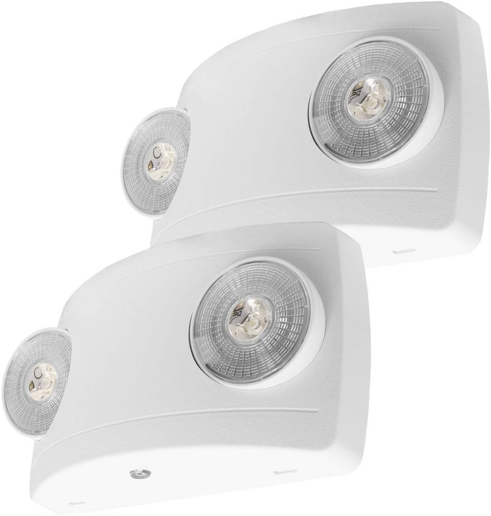 LFI Lights® Super Compact Emergency Light, UL 924 Listed, Adjustable LED Heads, White, 120/277VAC Hardwired with Battery Backup, Wall or Ceiling Mount, ELC2WBB 2 Pack