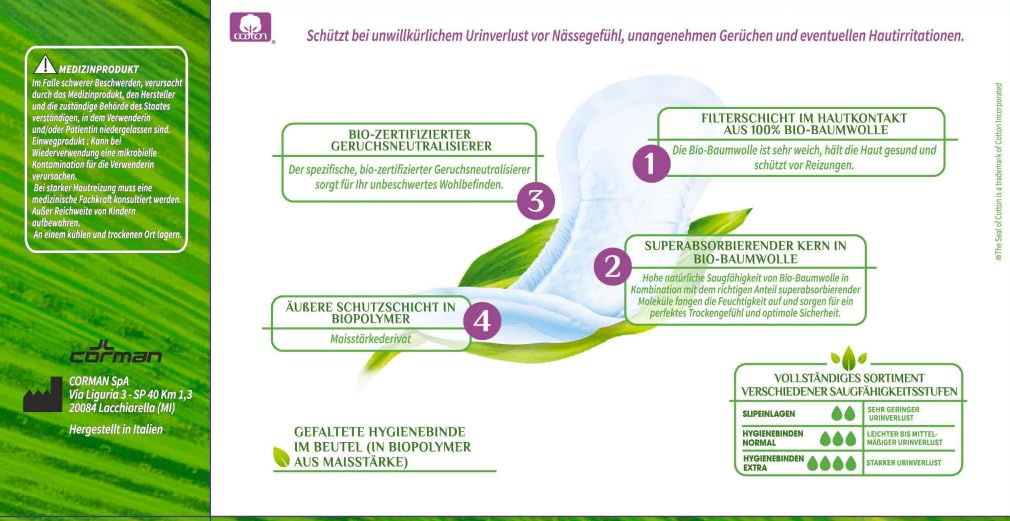 Organyc, Podpaski przeznaczone do nietrzymania moczu ze 100% organicznej bawełny certyfikowanej - Ultra cienkie, 1 opakowanie zawiera 24 szt