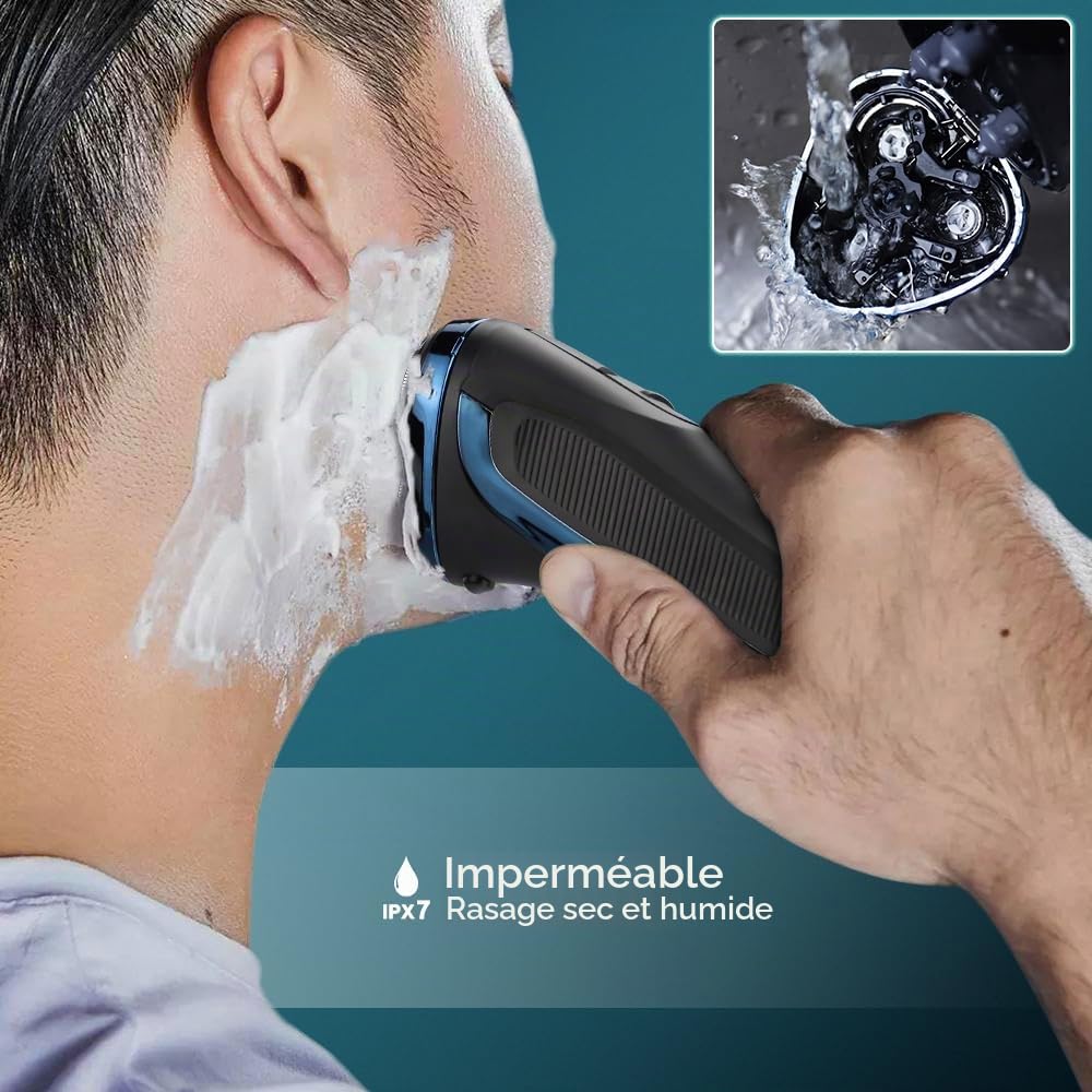 Amurhey Rasoir Électrique Homme Wet & Dry- 3 Lame/Chargeur/housse de voyage