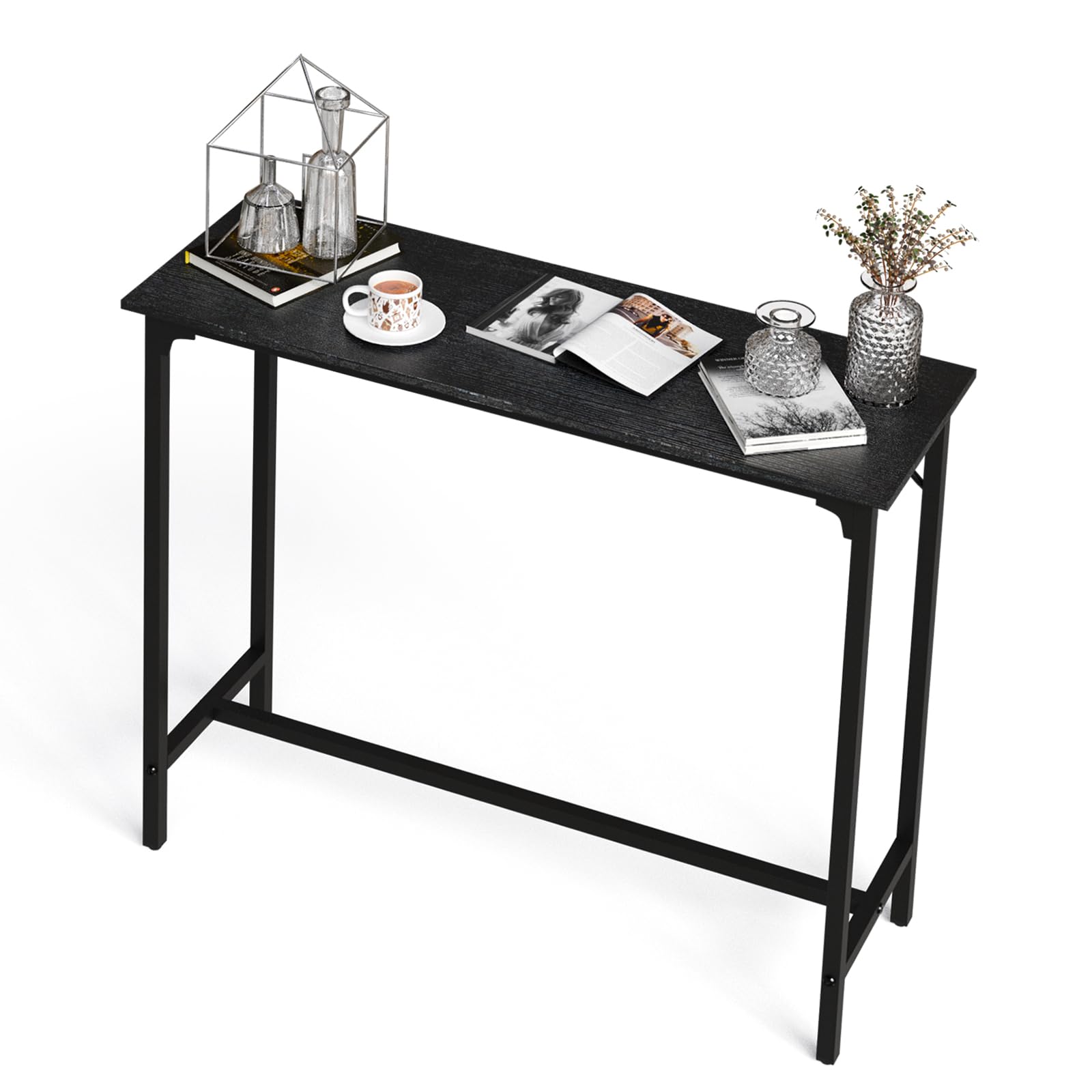 Bonnlo 110cm Rectangular Bar Table, Pub Breakfast Table with Metal Frame