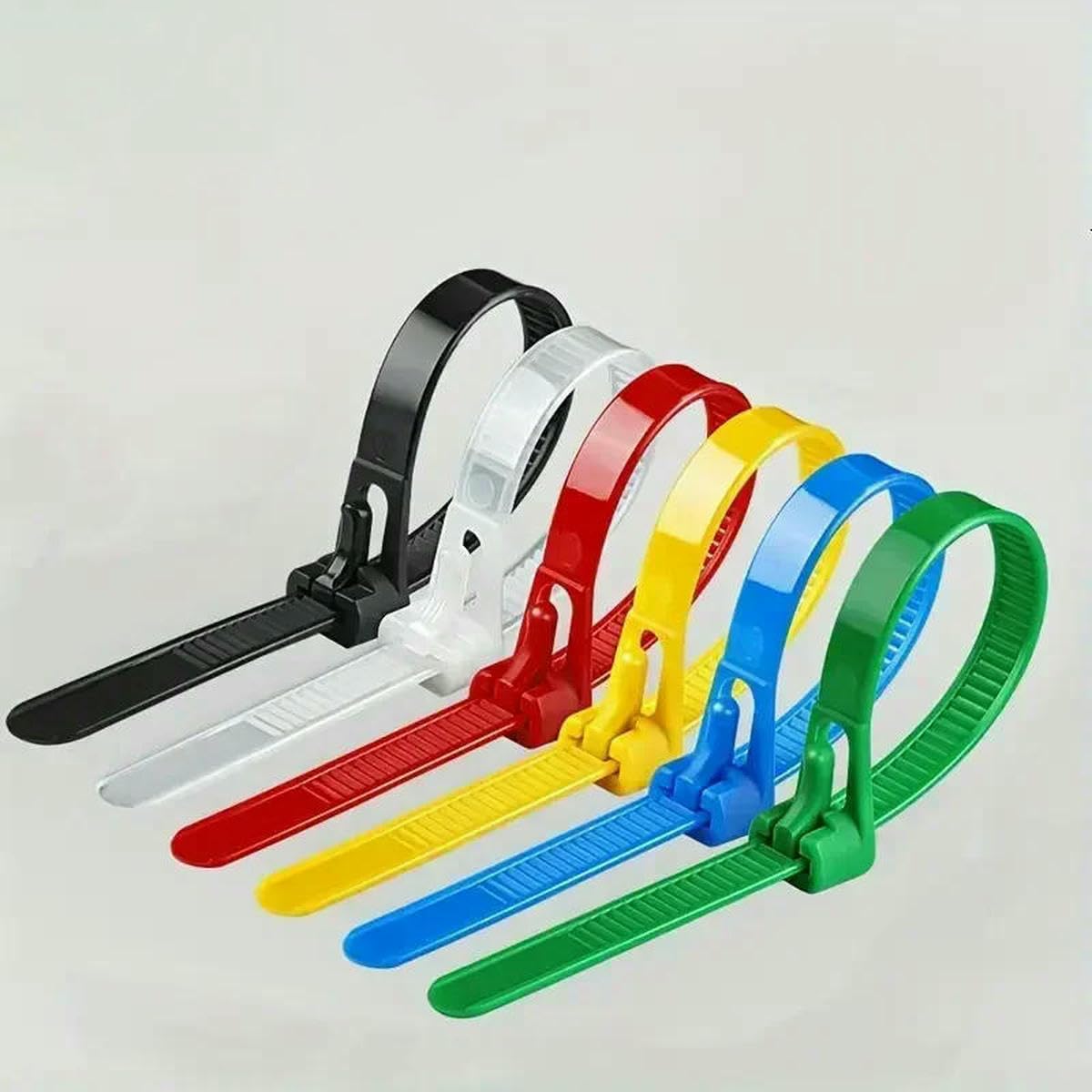 Bsguz 100Pcs Colour Mixing 100 Reusable Cable Ties Self-Locking Nylon Cable Tie Cable Organizer Cable Tidy Lock Strap Zip Ties Binder-4X150mm