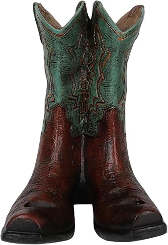 Ebros Gift Botas vaqueras de cuero sintético de color verde azulado rústico occidental, portarretratos para libros de recetas, soporte para teléfono