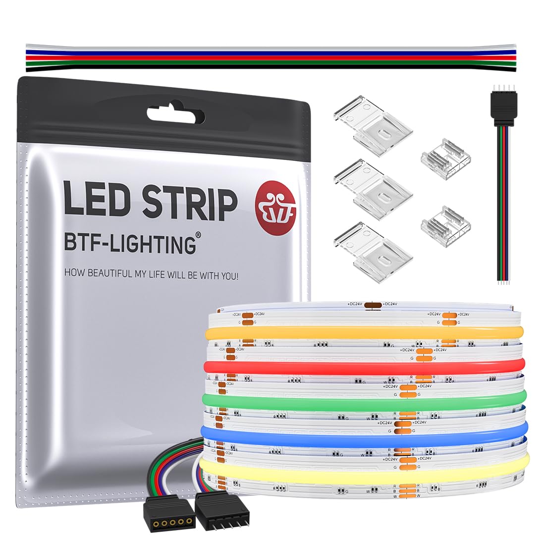 BTF-LIGHTING FCOB COB RGBW RGB Warm wit (3000K) RGBWW Flexibele Hoge Dichtheid Veelkleurige LED Strip 3M 896LED/M DC24V 16W/M IP30 voor DIY Home Decoratie (Voeding & Controller NIET inbegrepen