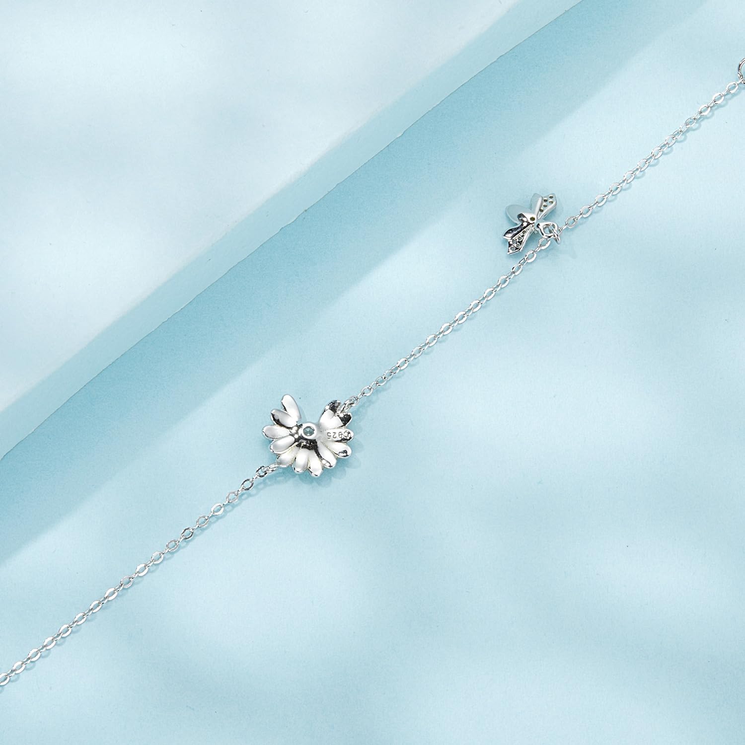 YCTTKDD Pulseras de Mariposa moradas de Plata de Ley S925 para Mujer, Pulsera de Piedra de cumpleaños con Colgante Ajustable, cumpleaños