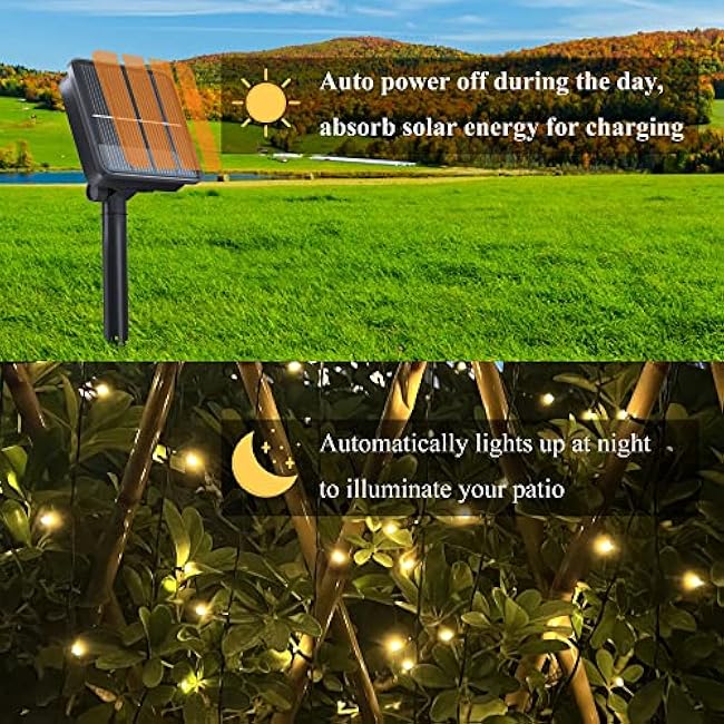 2 Pack Solar String Lights for Outside, 72FT 200 LED Solar Christmas Lights Outdoor with 8 Lighting Modes, IP65 Waterproof Solar String Lights Outdoor for Garden Party Tree Decor,Warm White