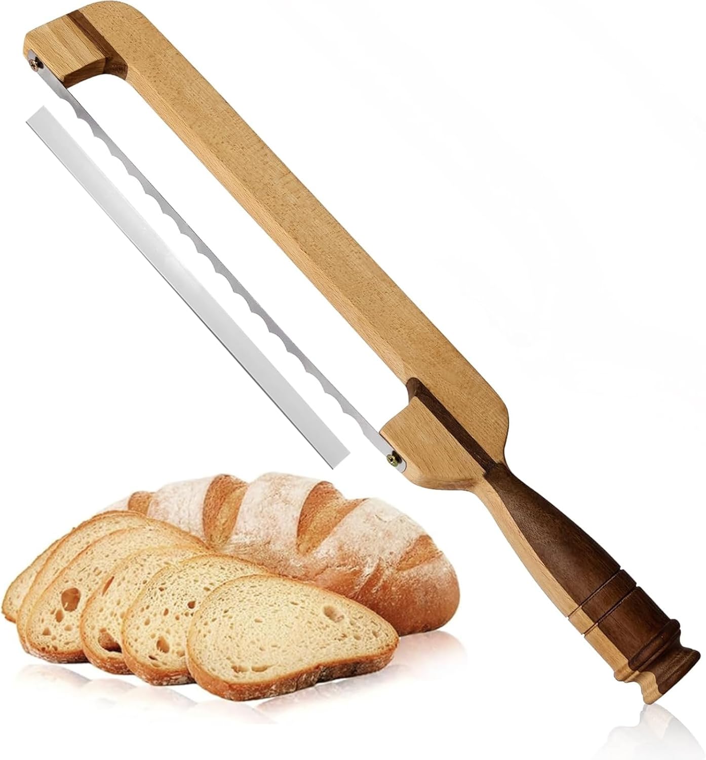 Original design 16.8" wooden bread knife with fiddle bow handle