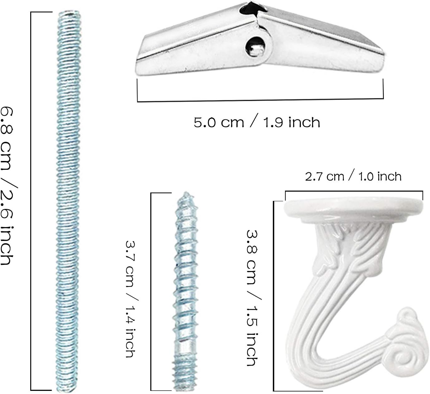 GoodtoU 10 Sets Ceiling Hooks Heavy Duty Swag Hook with Hardware for Hanging Plants Ceiling Installation Cavity Wall Fixing White