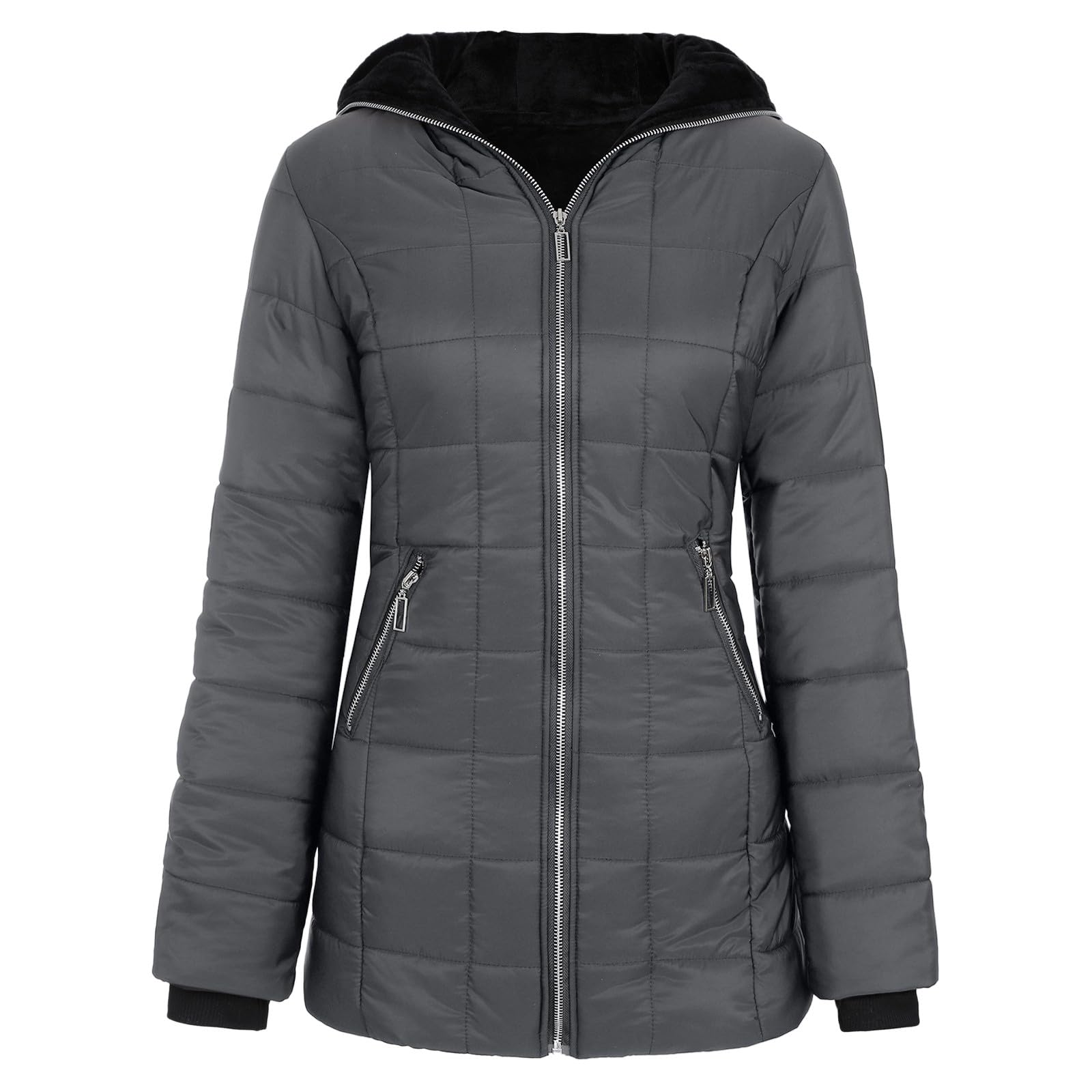 Genérico Chaqueta para Mujer Invierno,Ropa Invierno Cremallera con Bolsillo abrigo acolchado plegable ligera de color sólido bolsillos Entretiempo casual cálido Cazadora Manga Larga