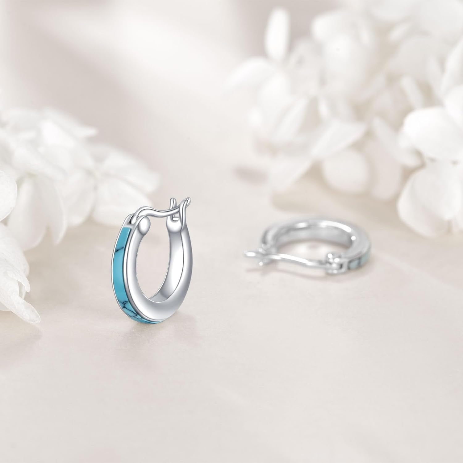 Moonstone/Pink Opal/Blue/Abalone Hoop Earrings for Women Sterling Silver Small Hoop Earrings Teardrop Huggie Earrings Jewelry Gifts - Image 5