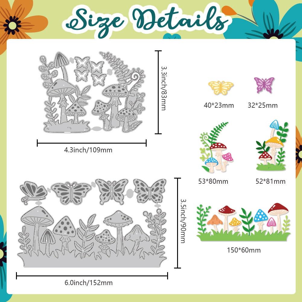 DELORIGIN Mushroom Cutting Dies Fern Butterfly Card Borders Stitch Die Cut Carbon Steel Die Cuts Stencils Card Scrapbooking Embossing Template Dies for DIY Paper Craft Card Albums Gift Decor - Image 2