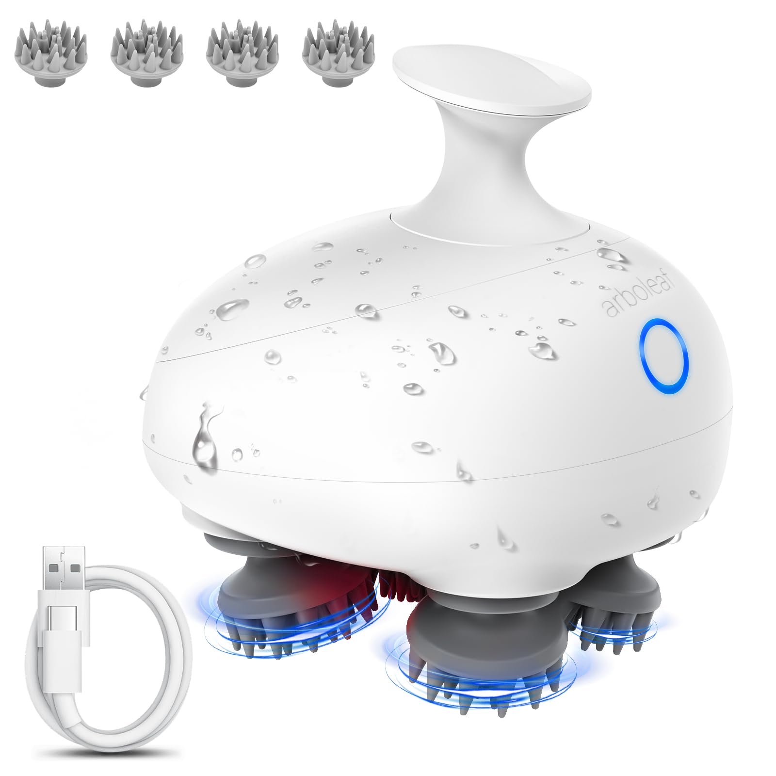 arboleaf Masajeador Cuero Cabelludo Electrico, Masajeador Cabeza Con con 3 Modos de Amasado, Head Massager Scalp Resistente Al Agua Para El Alivio Del Estrés Y La Relajación Corporal