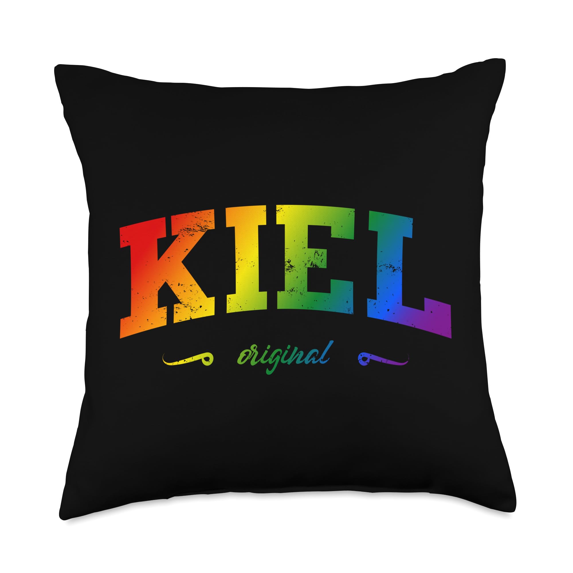 Retro Kiel Schleswig Holstein Holiday DesignsRetro Kiel Schleswig Holstein Holiday Designs Kiel Schleswig Holstein Vintage Lgbtqai Rainbow Throw Pillow, 18x18, Multicolor