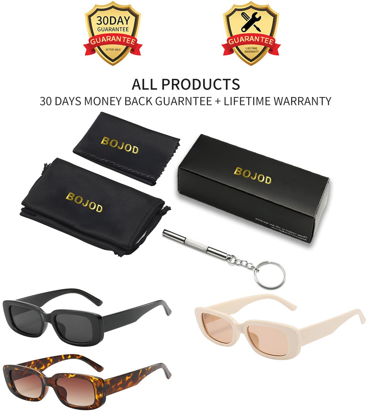 BOJOD Rectangle Sunglasses for Women Retro Fashion Sunglasses UV 400 Protection Square Frame Eyewear